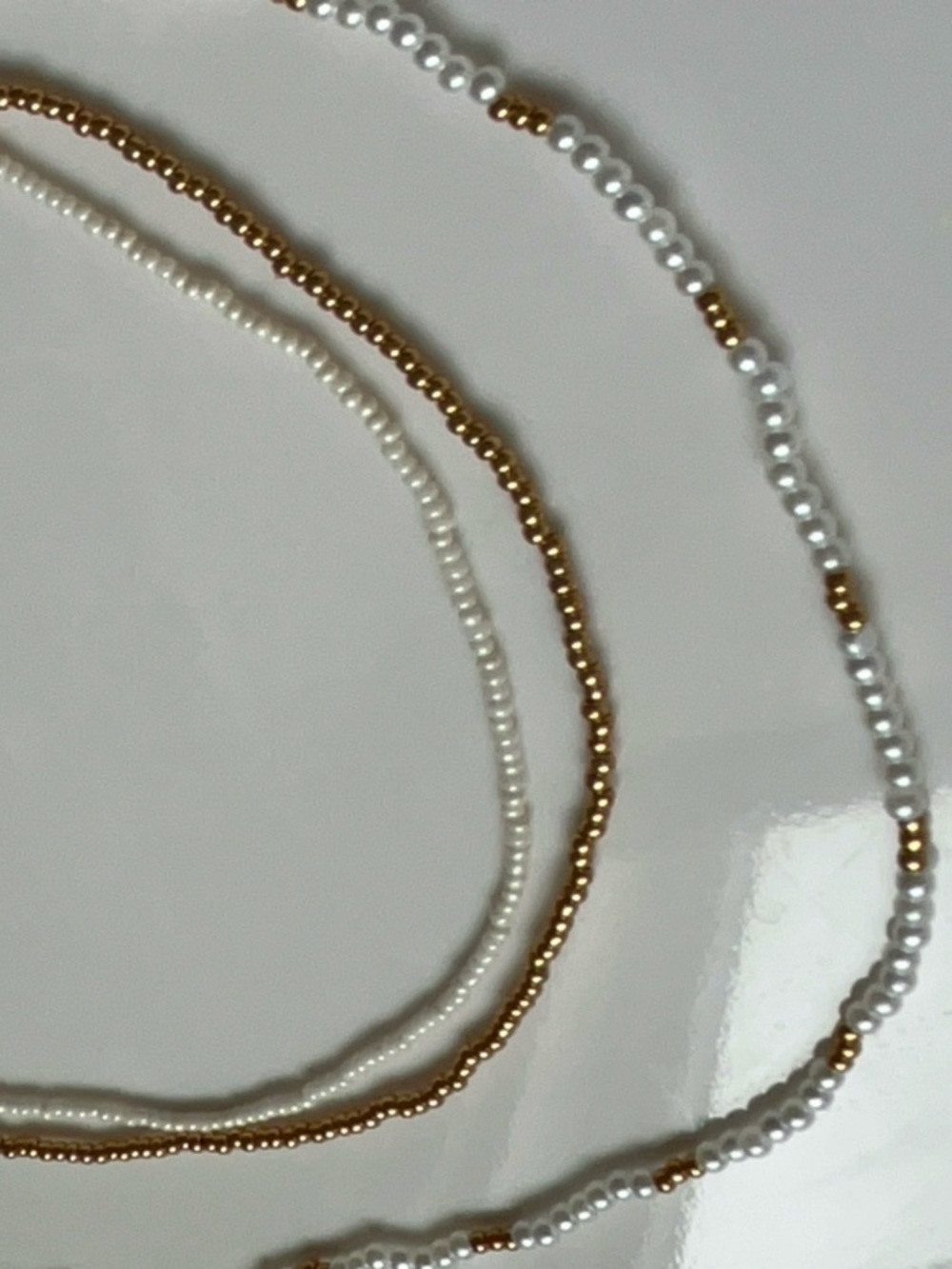 Gold and White Layered Beaded Necklace - Women Jewelry - Picture 6 of 8